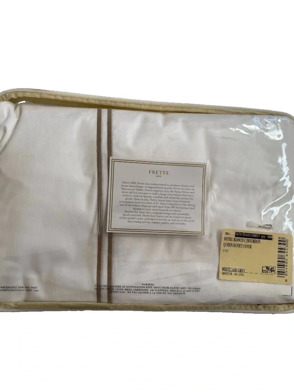 FRETTE HOTEL BIANCO C/BOURDON QUEEN DUVET COVER WHITE/GOLD 91x91